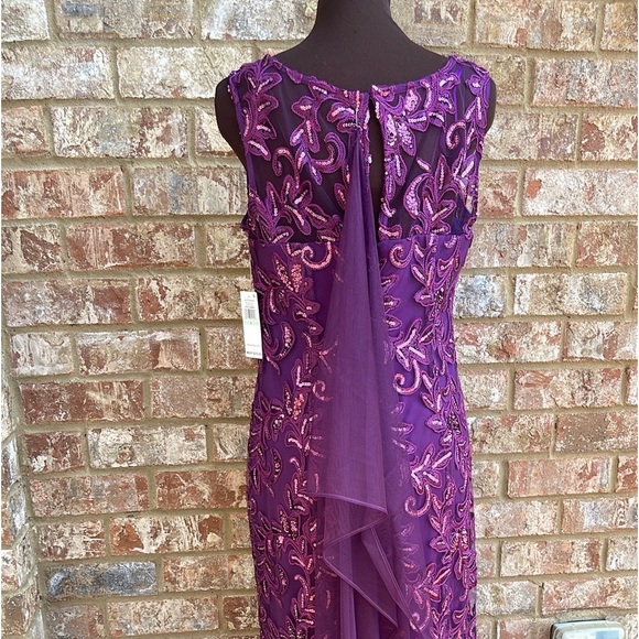 Alex Evenings Two Piece Embroidered Tulle Sleeveless Gown with Shawl Plum Sz 8 - Picture 6 of 12